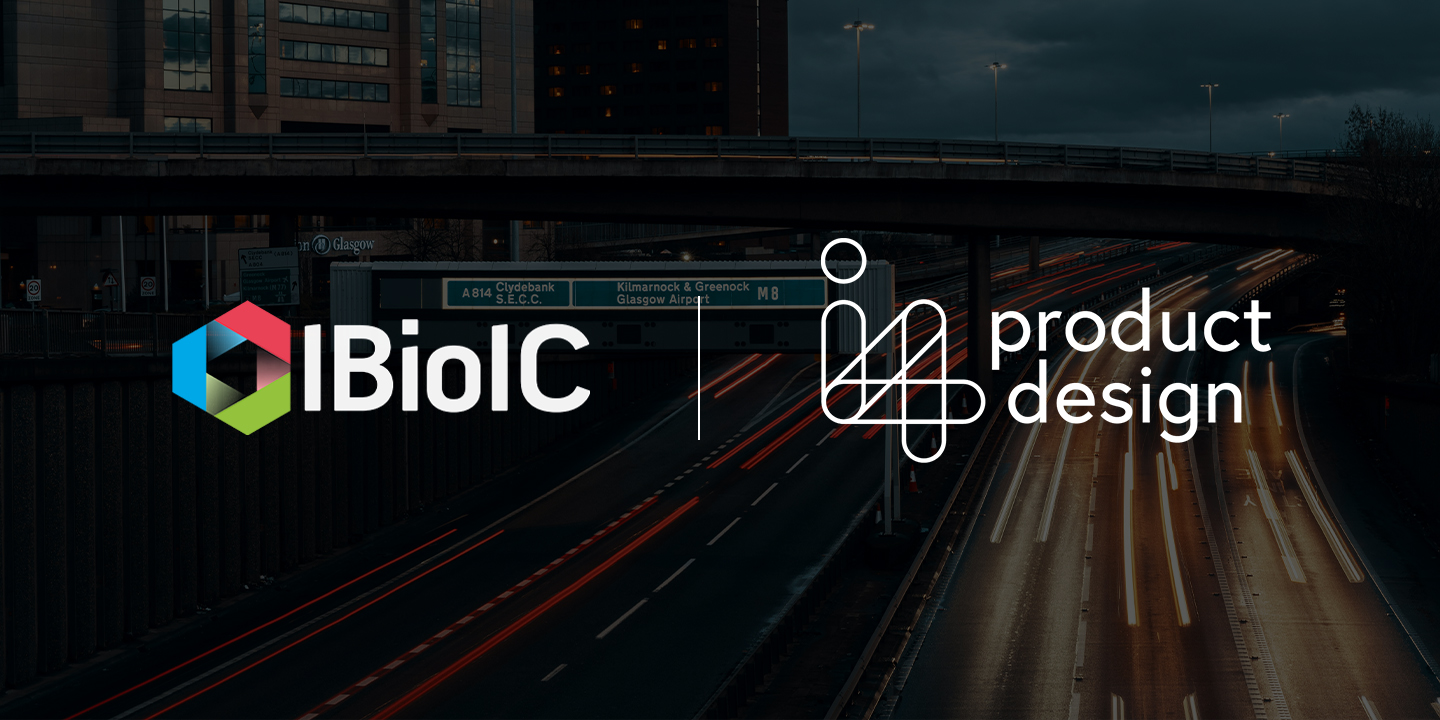 i4 Product Design and IBIOIC's logo together with a backdrop of Glasgow behind.